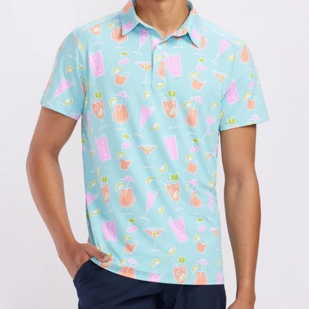 Tipsy Elves Men's Cocktail Caddy Disc Golf Polo Shirt Size L Beach‎ Vacation